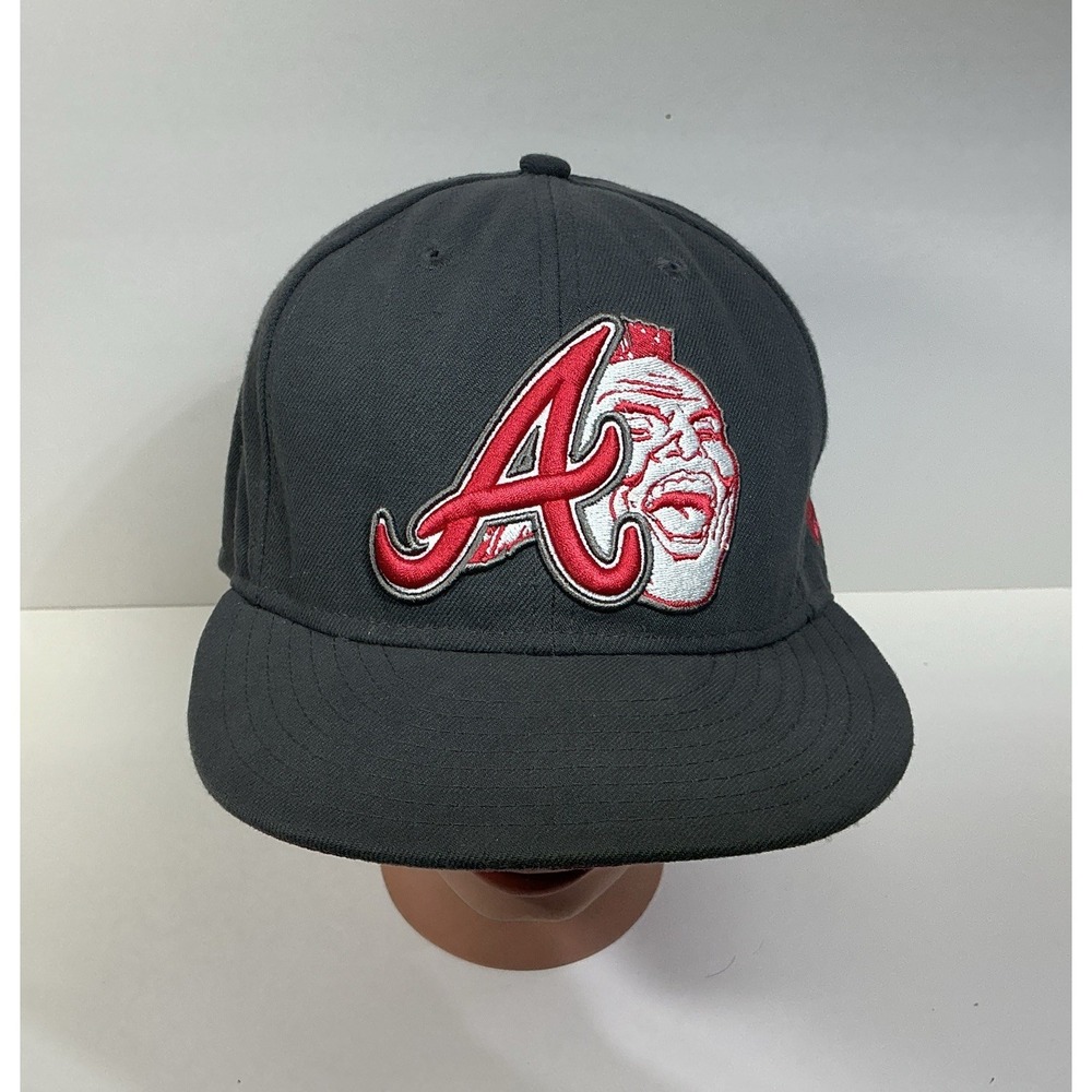 Atlanta Braves Hat New Era Fitted Size 7 1/2 Chief Noc-A-Homa Baseball Cap Gray